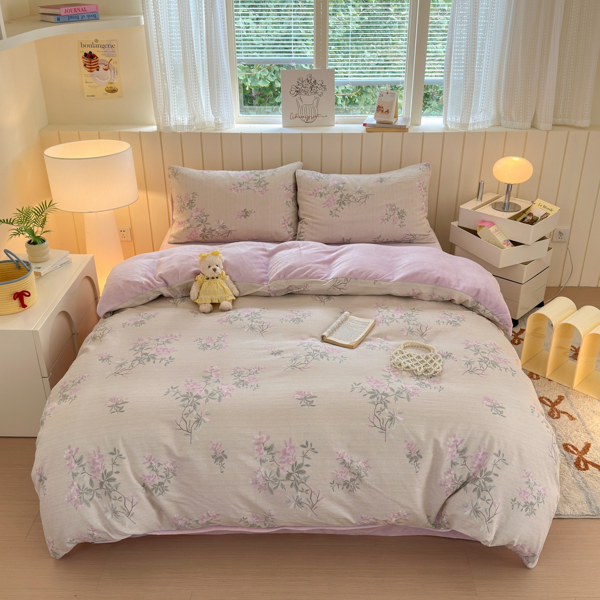 91家纺网 家纺一手货源 找家纺 Sweet dreams甜梦 2025新款棉加绒印花四件套 紫语