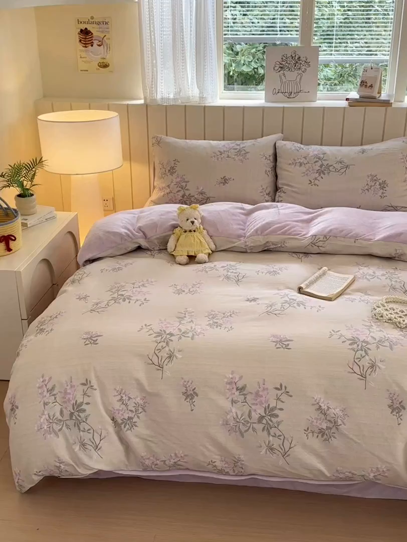 91家纺网 家纺一手货源 找家纺 Sweet dreams甜梦 2025新款棉加绒印花四件套 紫语