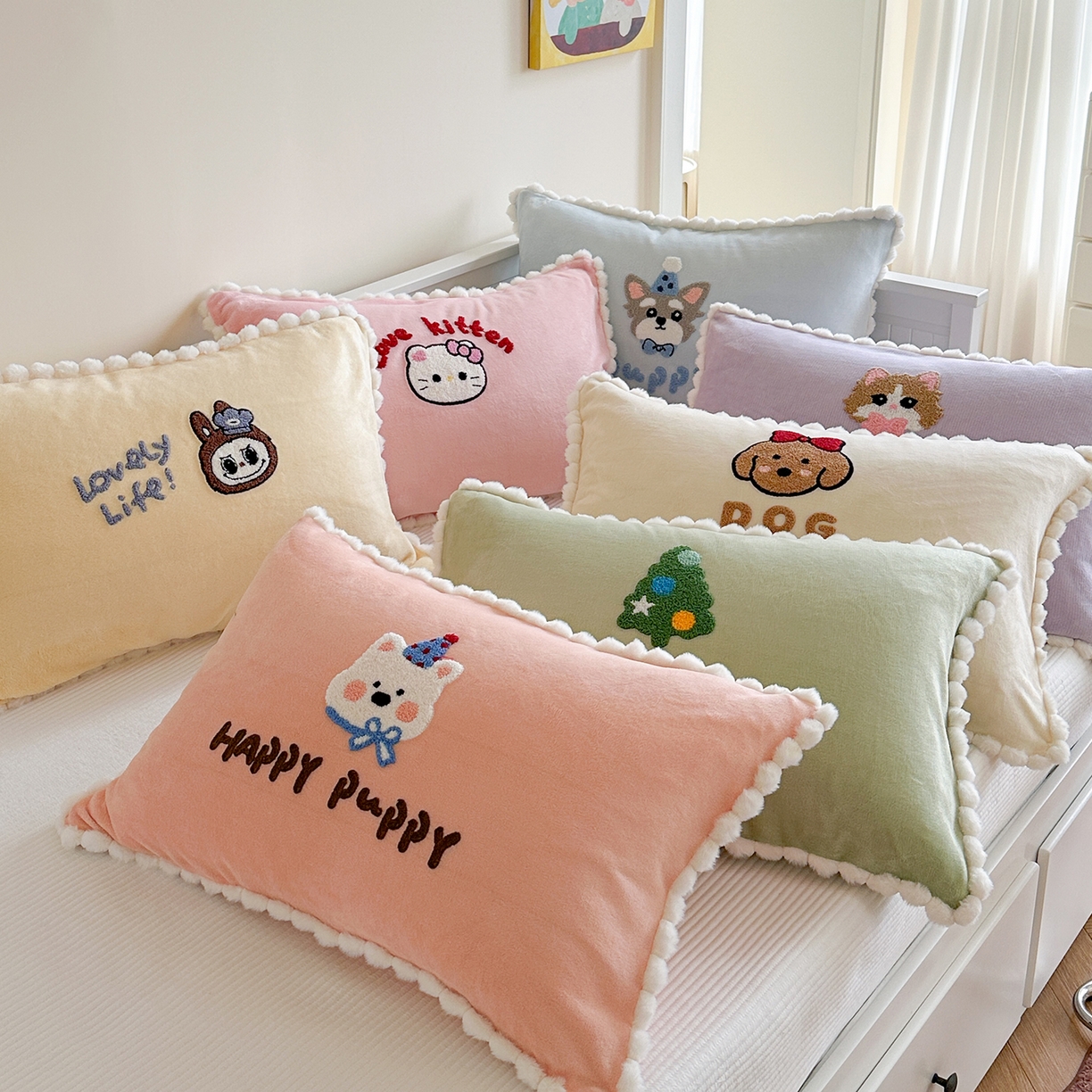 91家纺网 家纺一手货源 找家纺 （总）寐居家纺 2025新款牛奶绒毛巾绣单枕套