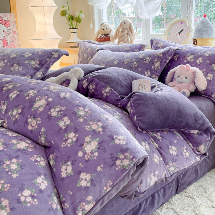 91家纺网 家纺一手货源 找家纺 弗苓家纺 2025新款加厚保暖双面牛奶绒四件套 豆蔻年华