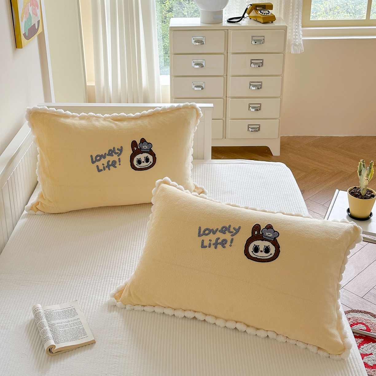 寐居家纺 2025新款牛奶绒毛巾绣单枕套 布布·米黄