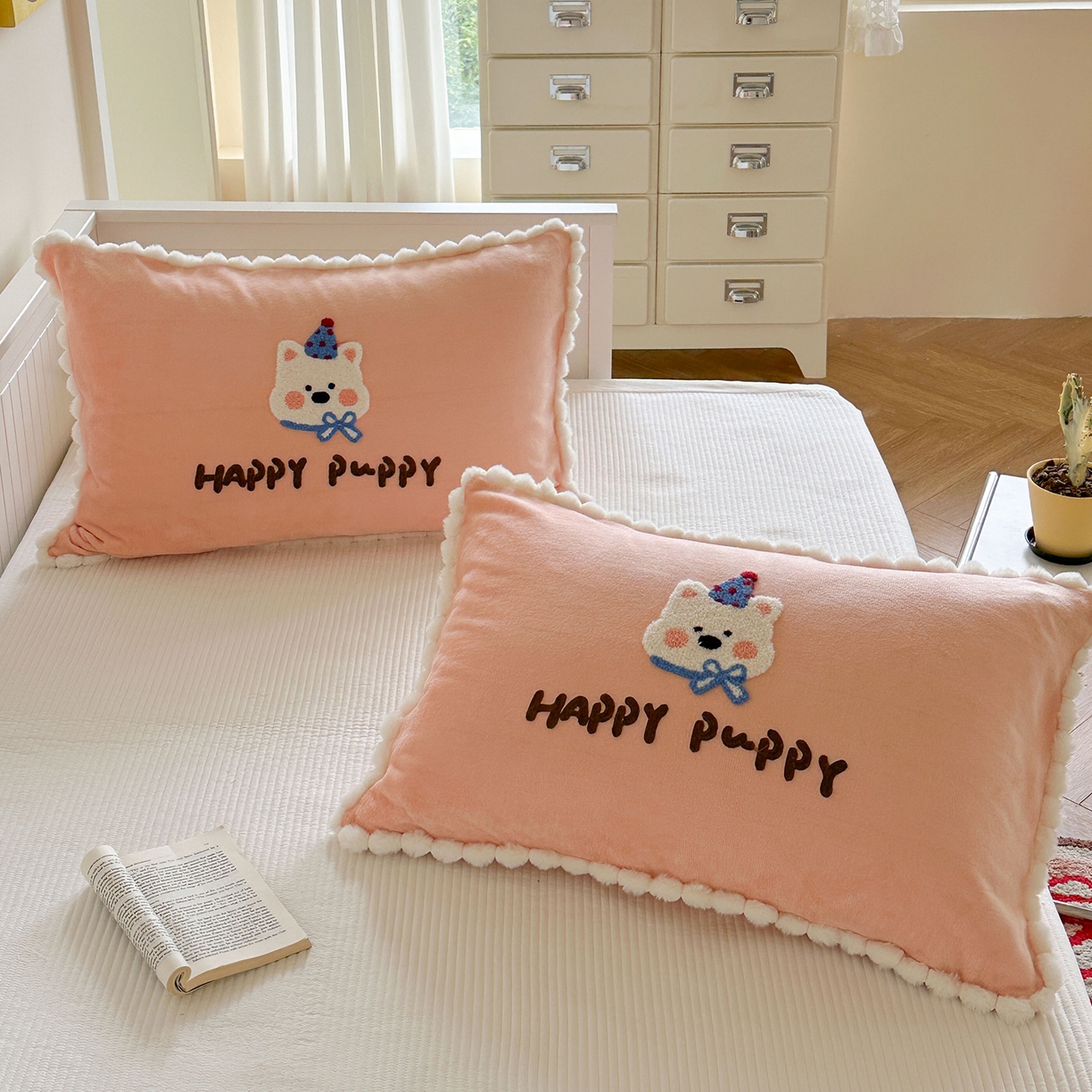 寐居家纺 2025新款牛奶绒毛巾绣单枕套 小熊宝·玉