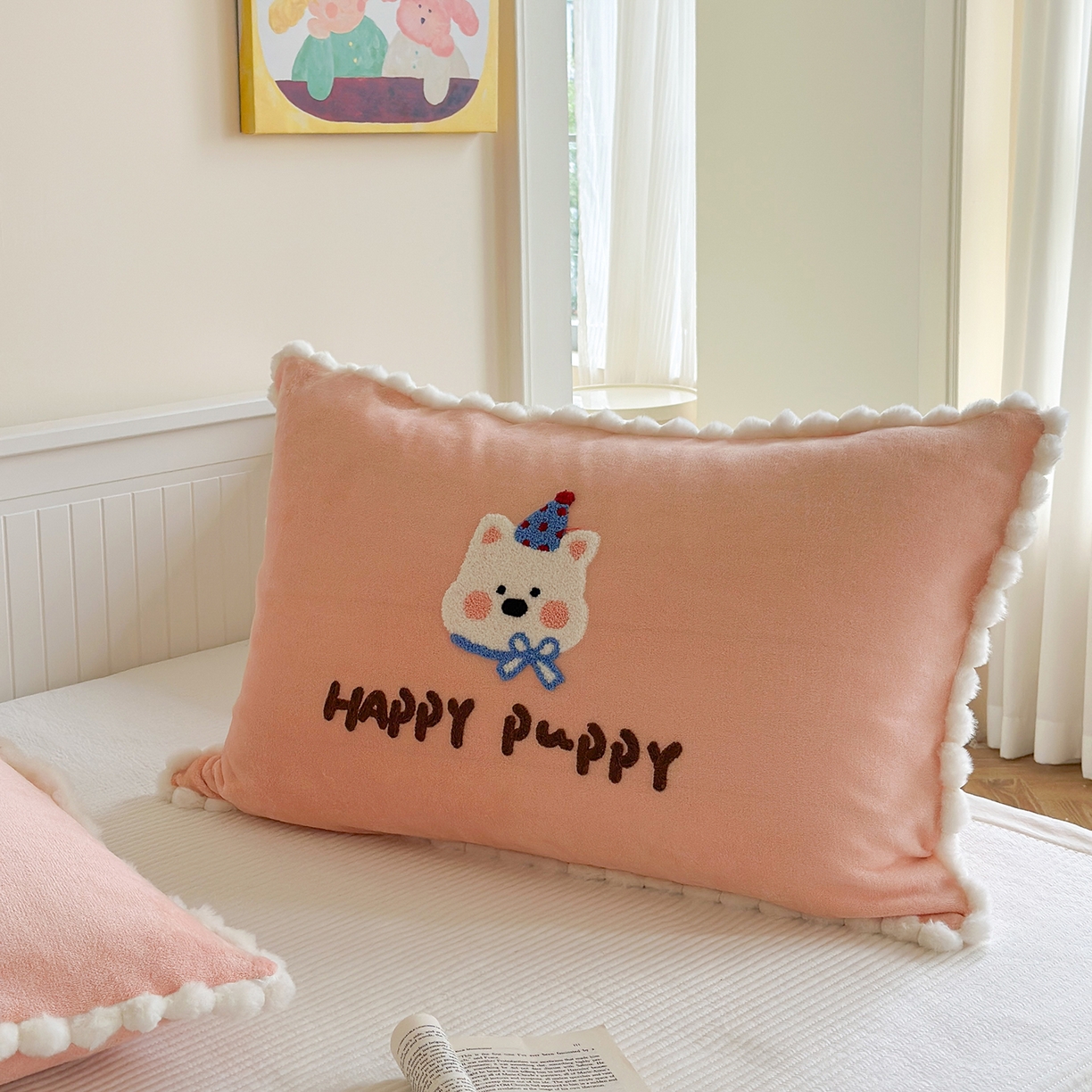 91家纺网 家纺一手货源 找家纺 寐居家纺 2025新款牛奶绒毛巾绣单枕套 小熊宝·玉