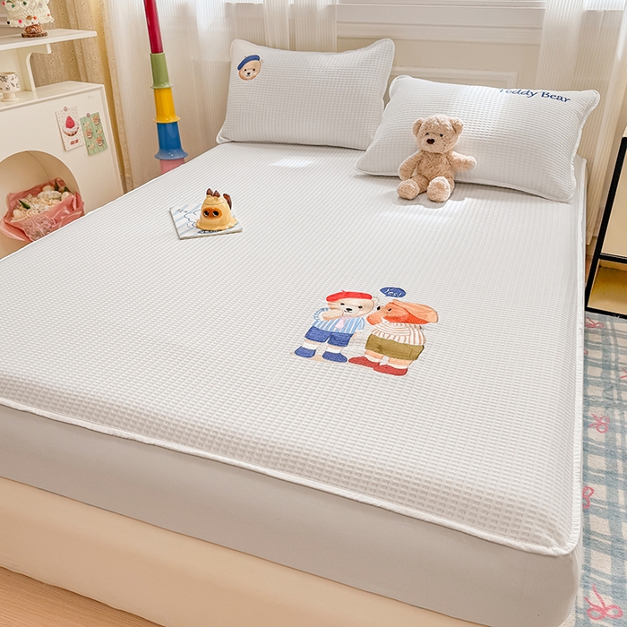 91家纺网 家纺一手货源 找家纺 （总）大元 2025新款零压云棉刺绣款单床笠床笠单件单品床笠小熊仔