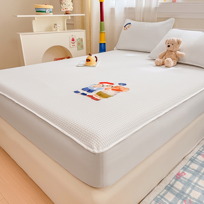 91家纺网 家纺一手货源 找家纺 大元 2025新款零压云棉刺绣款单床笠床笠单件单品床笠小熊仔 小熊仔-奶白