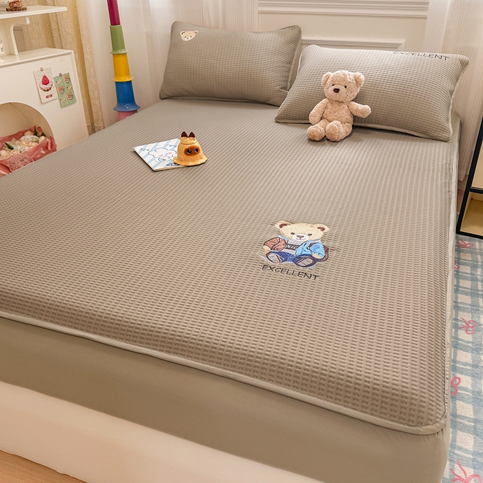 大元 2025新款零压云棉刺绣款单床笠床笠单件单品床笠小熊仔 小熊仔-卡其