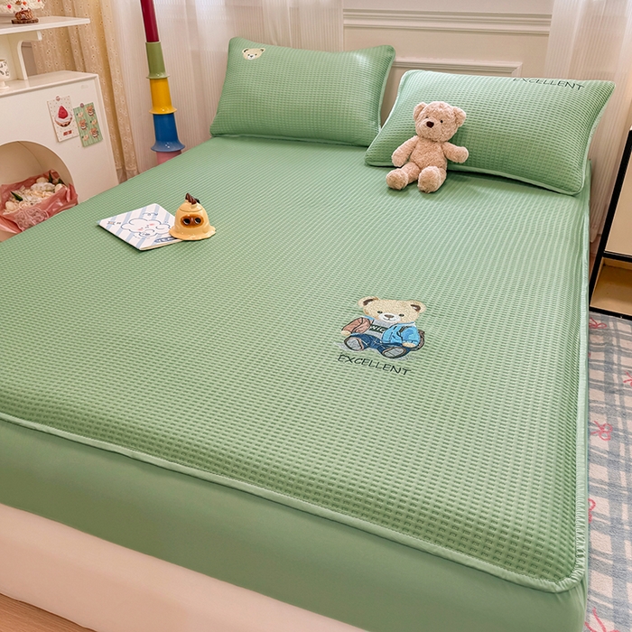 大元 2025新款零压云棉刺绣款单床笠床笠单件单品床笠小熊仔 小熊仔-果绿