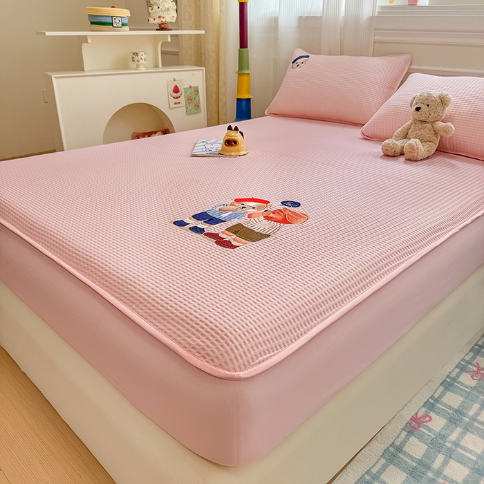 91家纺网 家纺一手货源 找家纺 大元 2025新款零压云棉刺绣款单床笠床笠单件单品床笠小熊仔 小熊仔-粉