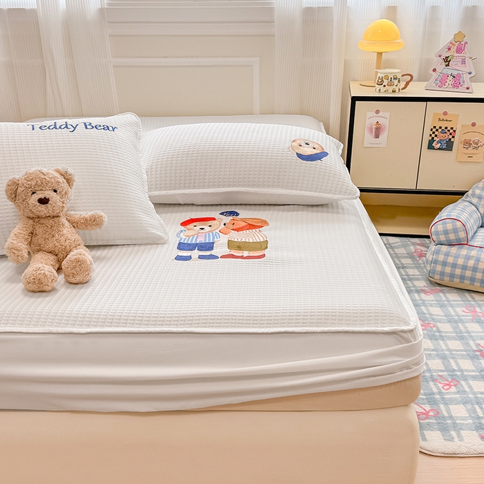 91家纺网 家纺一手货源 找家纺 大元 2025新款零压云棉刺绣款单床笠床笠单件单品床笠小熊仔 小熊仔-奶白