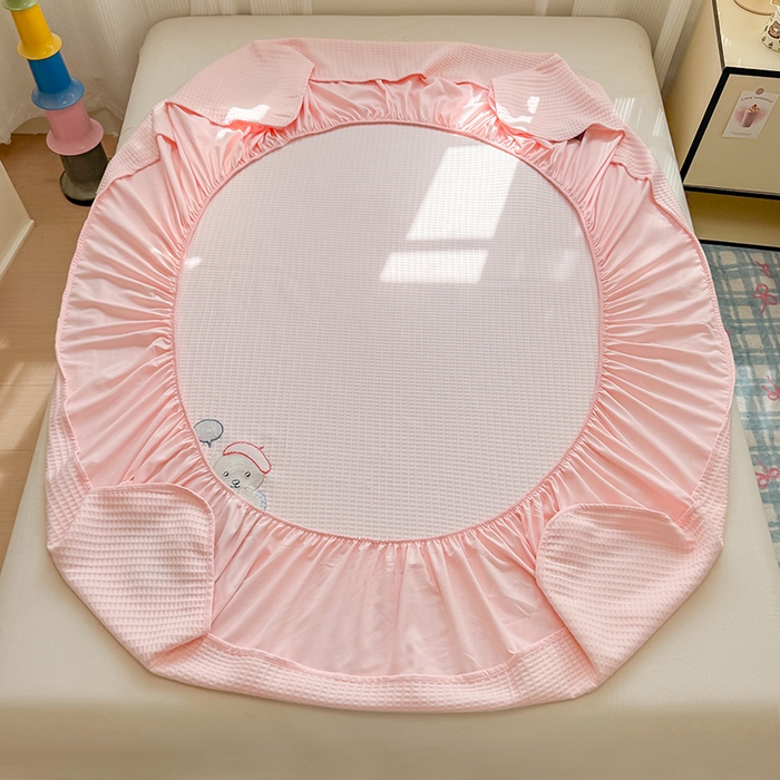 91家纺网 家纺一手货源 找家纺 大元 2025新款零压云棉刺绣款单床笠床笠单件单品床笠小熊仔 小熊仔-粉