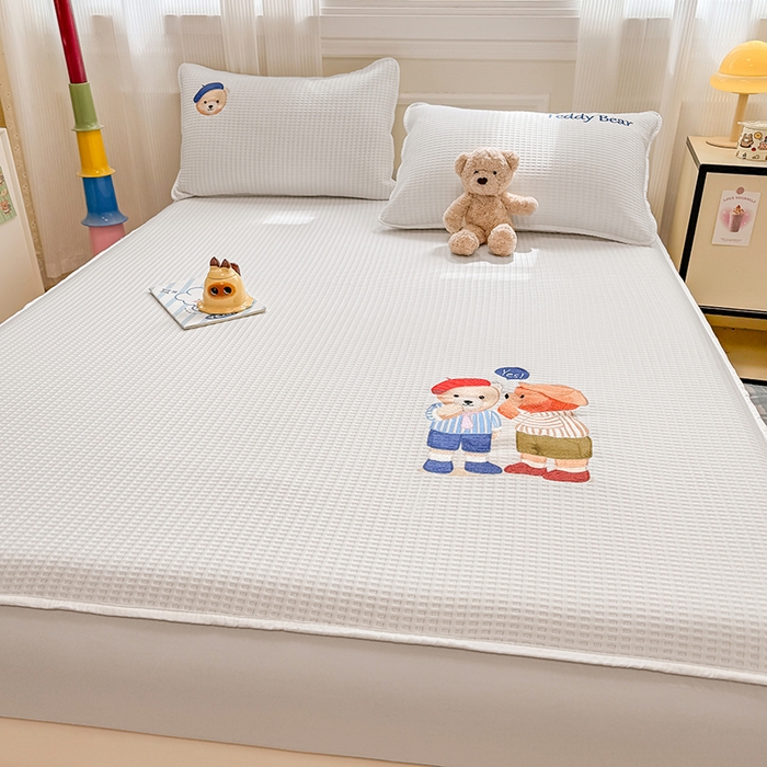 91家纺网 家纺一手货源 找家纺 大元 2025新款零压云棉刺绣款单床笠床笠单件单品床笠小熊仔 小熊仔-奶白