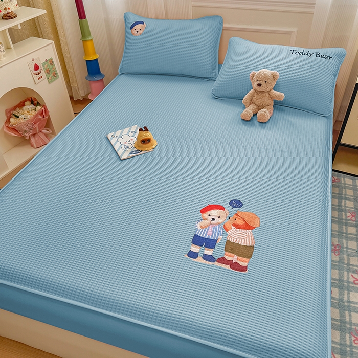 91家纺网 家纺一手货源 找家纺 大元 2025新款零压云棉刺绣款单床笠床笠单件单品床笠小熊仔 小熊仔-蓝