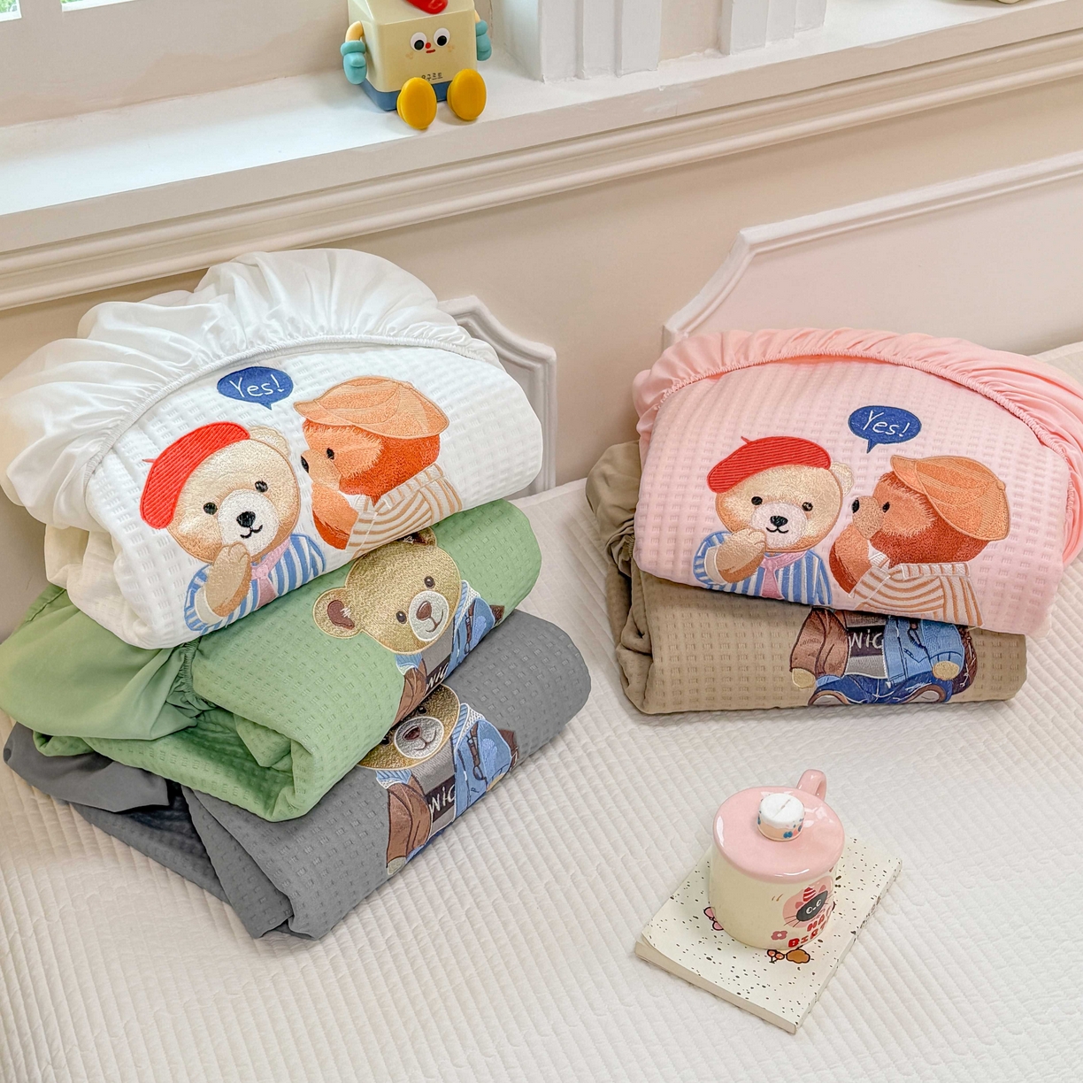 大元 2025新款零压云棉刺绣款单床笠床笠单件单品床笠小熊仔 组合图仅供展示不可下单