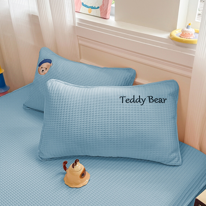 91家纺网 家纺一手货源 找家纺 大元 2025新款零压云棉刺绣款单床笠床笠单件单品床笠小熊仔 小熊仔-蓝