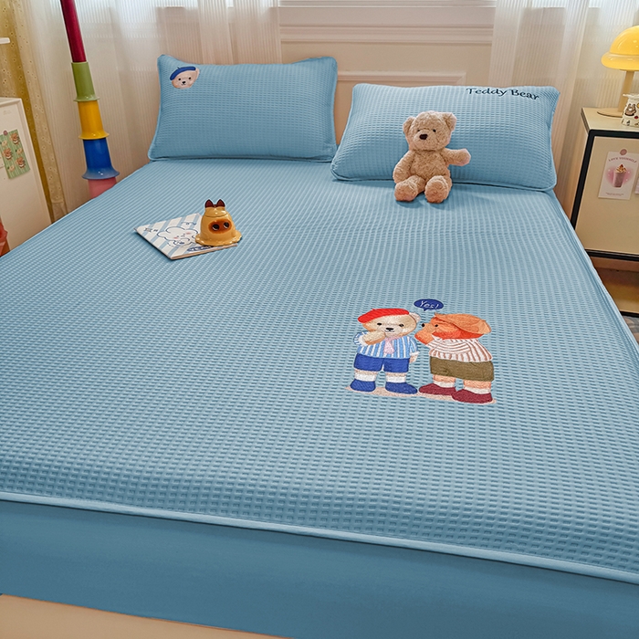 91家纺网 家纺一手货源 找家纺 大元 2025新款零压云棉刺绣款单床笠床笠单件单品床笠小熊仔 小熊仔-蓝