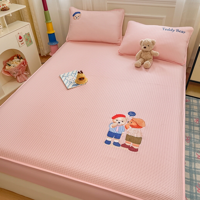 91家纺网 家纺一手货源 找家纺 大元 2025新款零压云棉刺绣款单床笠床笠单件单品床笠小熊仔 小熊仔-粉