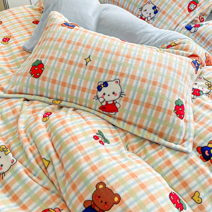 91家纺网 家纺一手货源 找家纺 弗苓家纺 2025新款加厚保暖双面牛奶绒四件套 草莓喵蓝