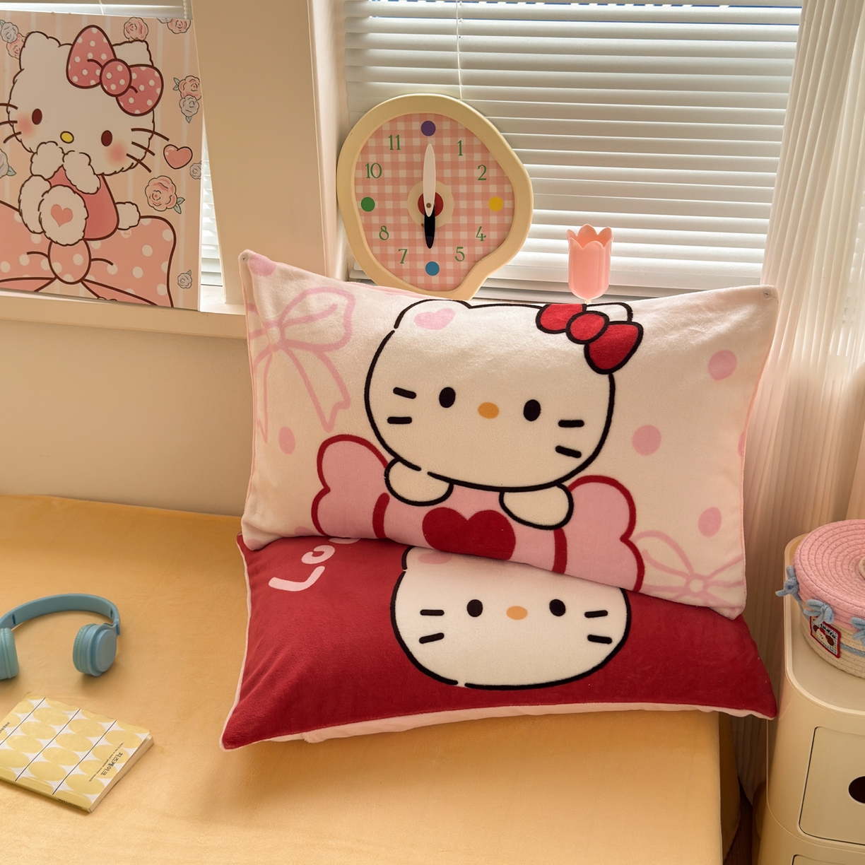 91家纺网 家纺一手货源 找家纺 寐居家纺 2025新款卡通印花大阪单枕套件 心动KT喵