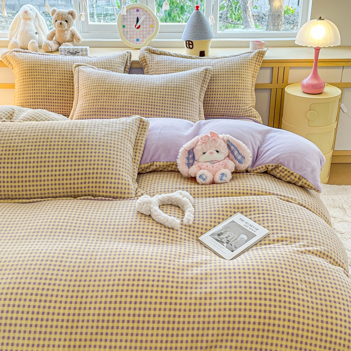 91家纺网 家纺一手货源 找家纺 弗苓家纺 2025新款加厚保暖双面牛奶绒四件套 复古格