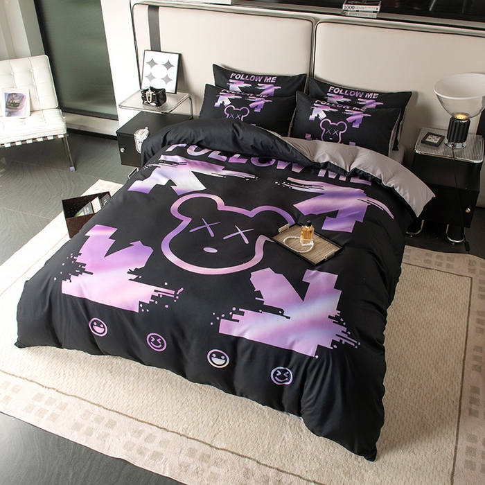 91家纺网 家纺一手货源 找家纺 色鬼布艺高端家居主号 2025新款直播热款网红款四季棉四件套 电击熊