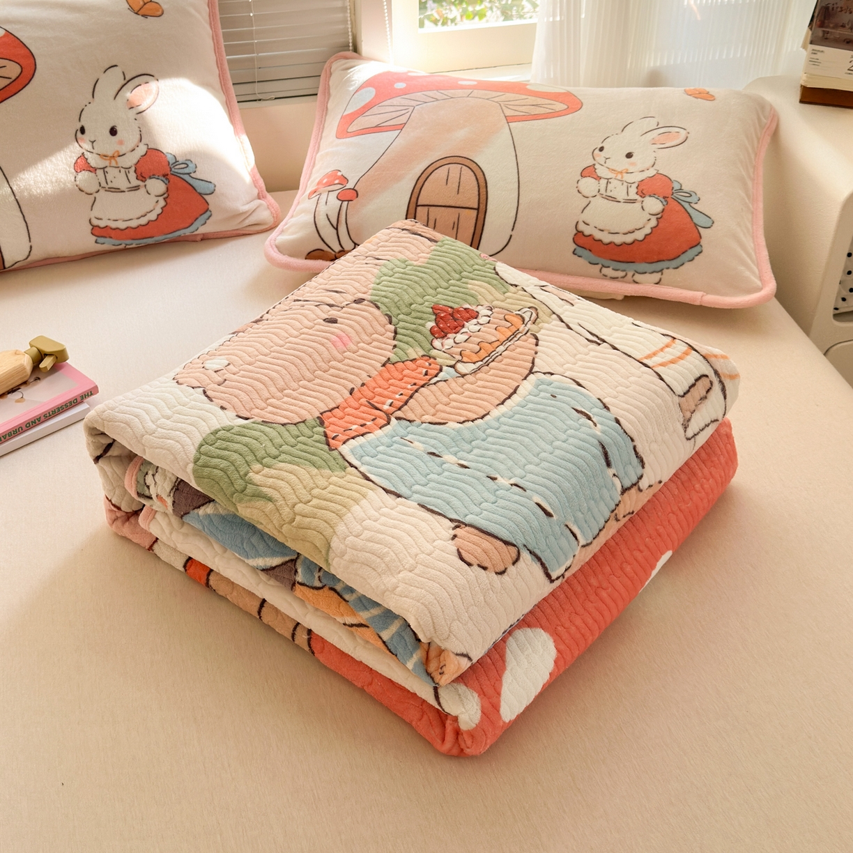 91家纺网 家纺一手货源 找家纺 寐居家纺 2025新款牛奶绒数码大版单床盖 唤春假日