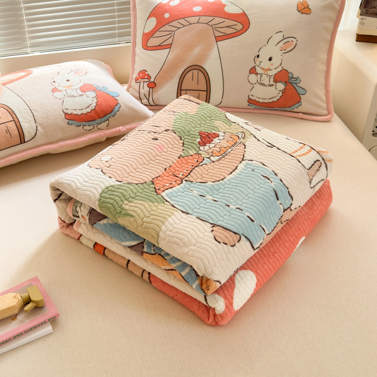 91家纺网 家纺一手货源 找家纺 寐居家纺 2025新款牛奶绒数码大版单床盖 唤春假日