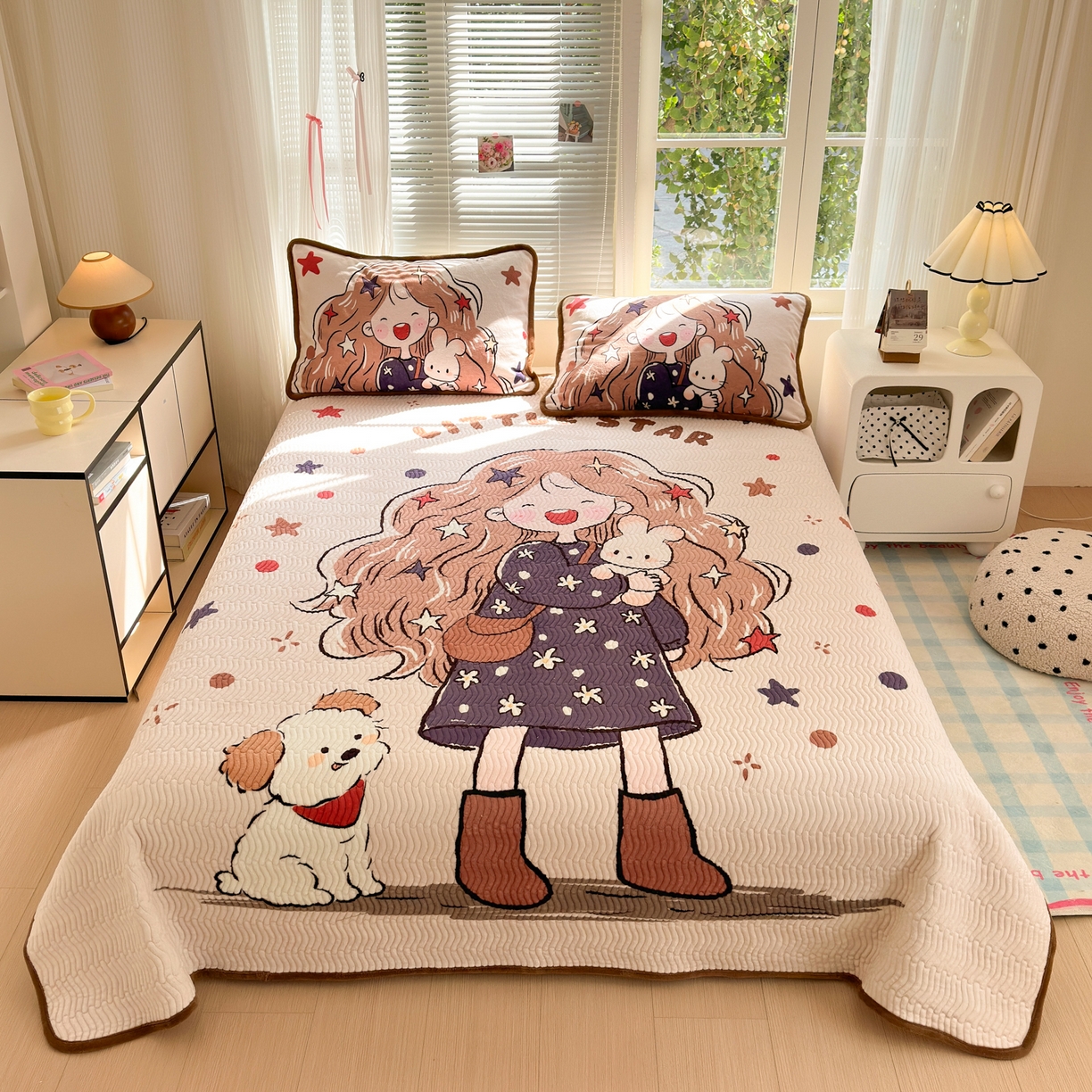 寐居家纺 2025新款牛奶绒数码大版单床盖 摩登女孩