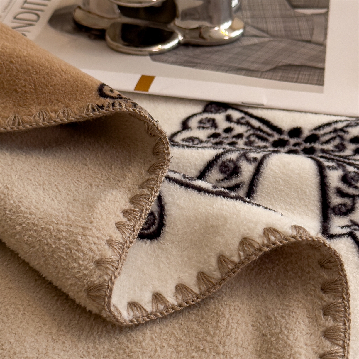 91家纺网 家纺一手货源 找家纺 （总）慕木家纺 2025新款高克重印花仿羊绒双层毛毯毛毯毯子（可供跨境提供买家秀）