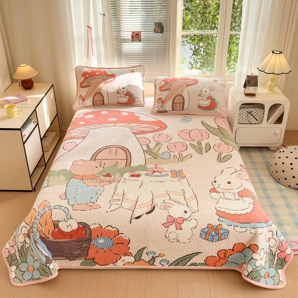 寐居家纺 2025新款牛奶绒数码大版单床盖 唤春假日