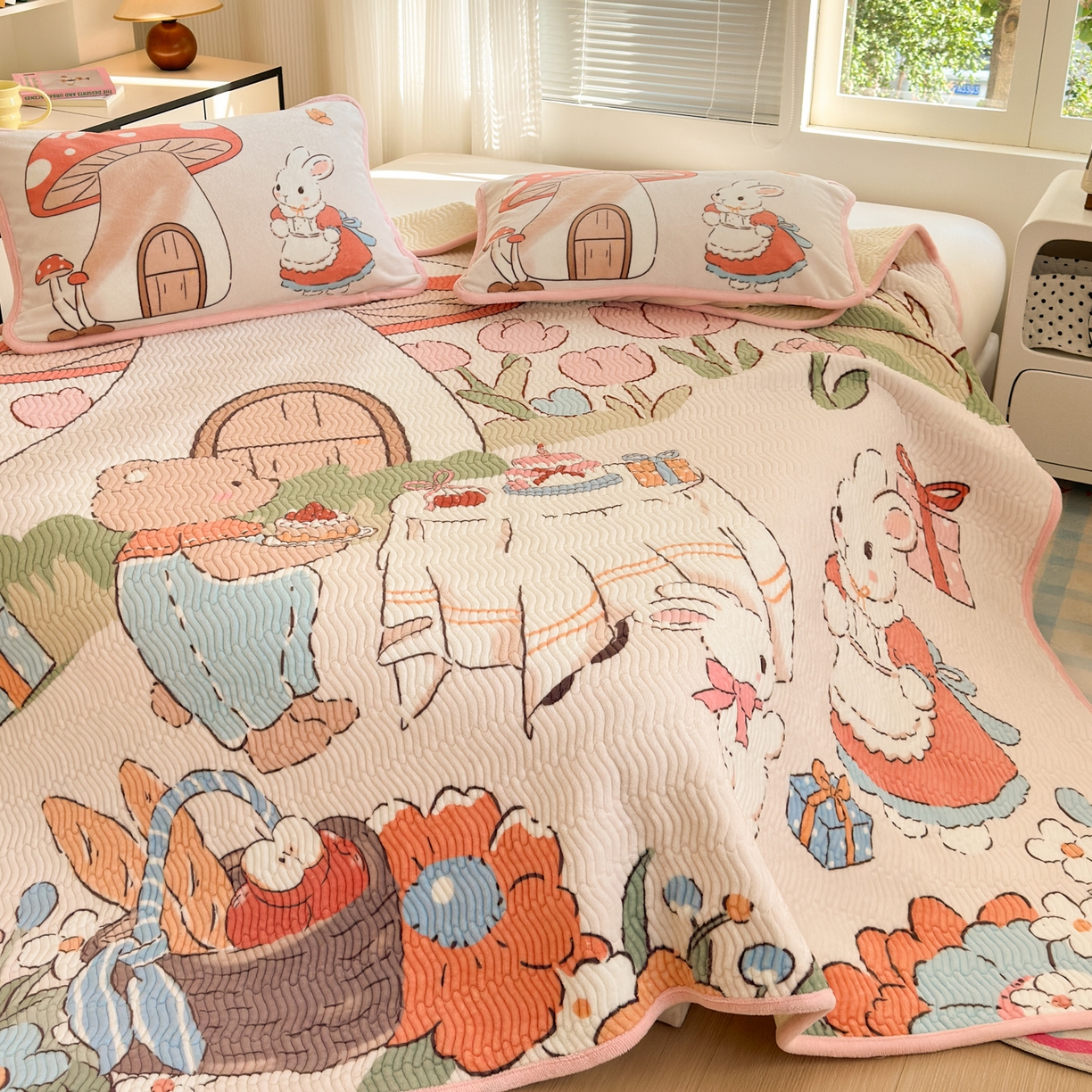 91家纺网 家纺一手货源 找家纺 寐居家纺 2025新款牛奶绒数码大版单床盖 唤春假日