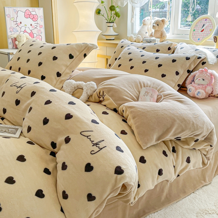 弗苓家纺 2025新款加厚保暖双面牛奶绒四件套 卡布奇诺