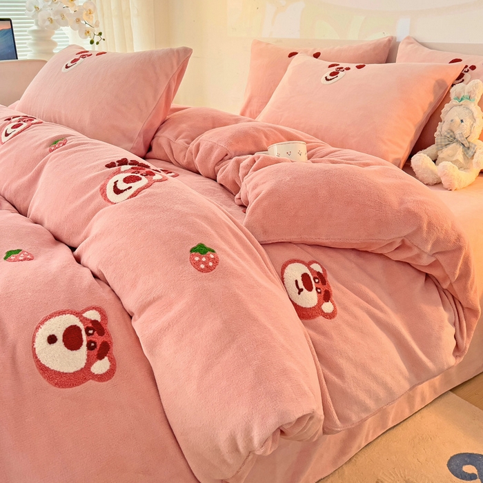 （总）寐居家纺 2025新款纯色毛巾绣牛奶绒四件套