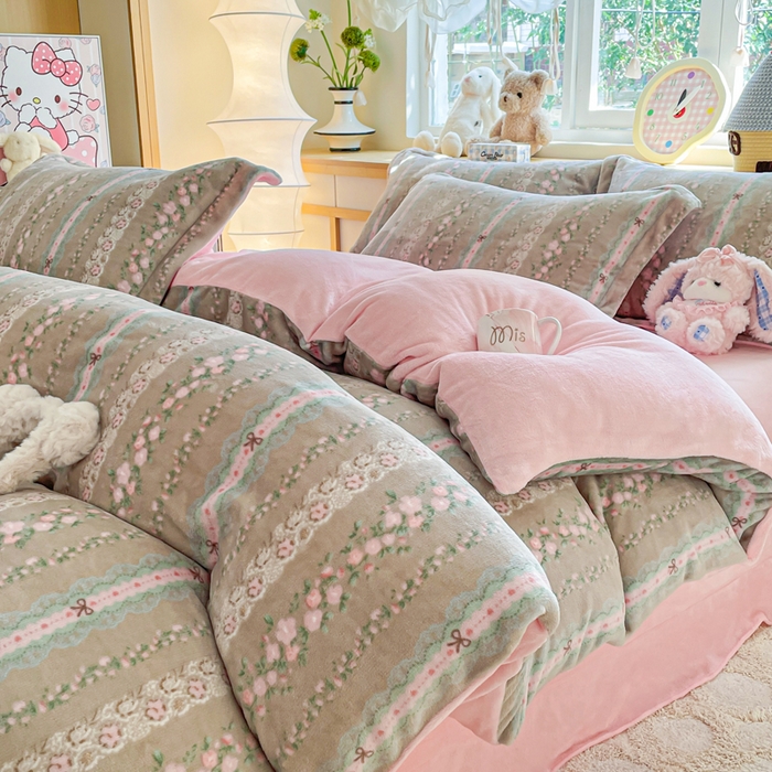 弗苓家纺 2025新款加厚保暖双面牛奶绒四件套 南法假日