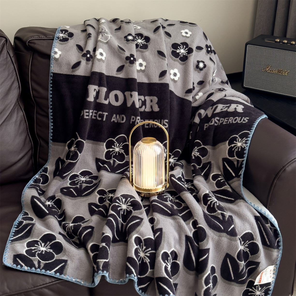 慕木家纺 2025新款高克重印花仿羊绒双层毛毯毛毯毯子（可供跨境提供买家秀） 墨韵花格