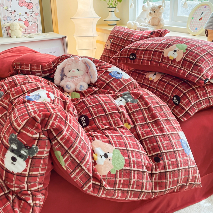 91家纺网 家纺一手货源 找家纺 弗苓家纺 2025新款加厚保暖双面牛奶绒四件套 圣诞汪