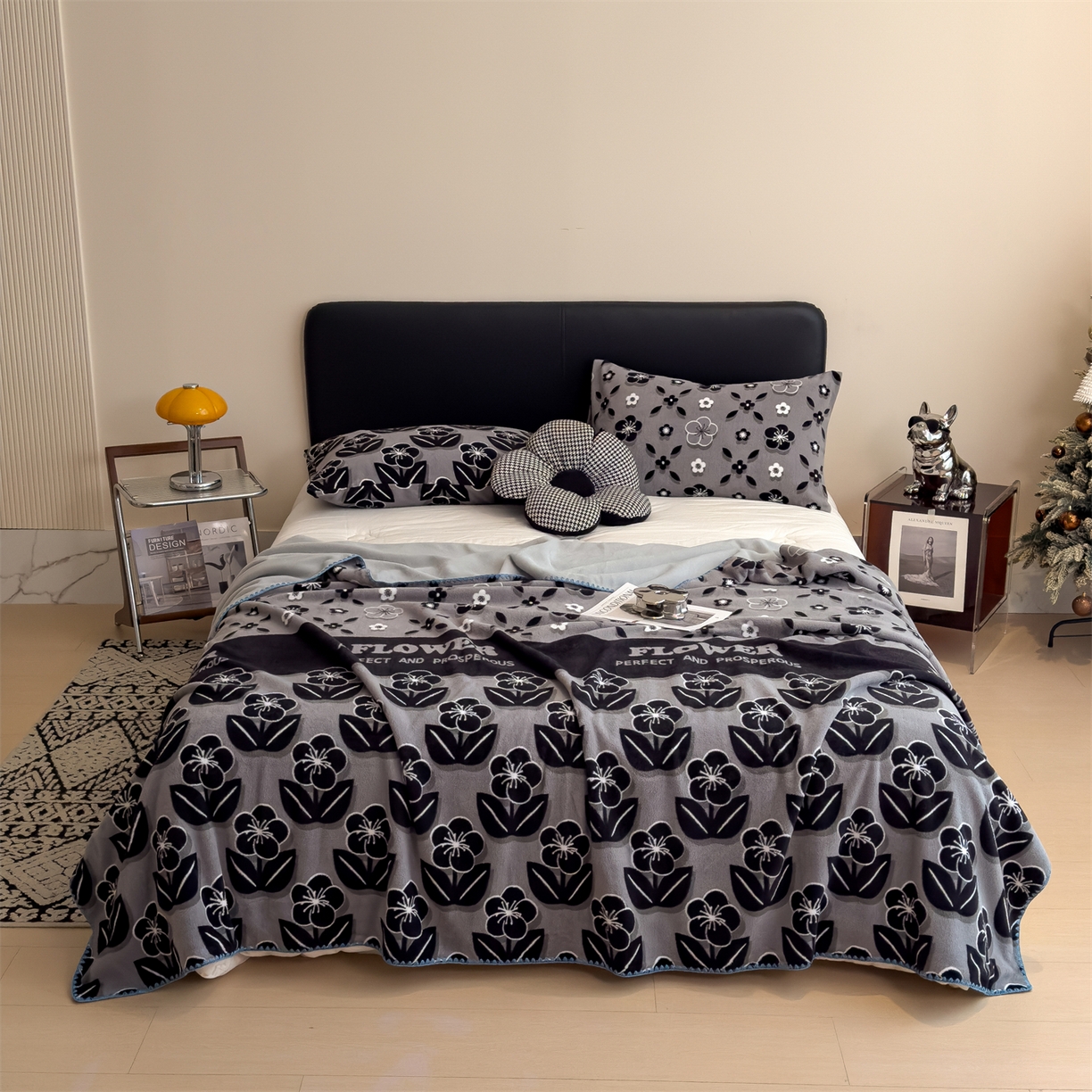 91家纺网 家纺一手货源 找家纺 慕木家纺 2025新款高克重印花仿羊绒双层毛毯毛毯毯子（可供跨境提供买家秀） 墨韵花格