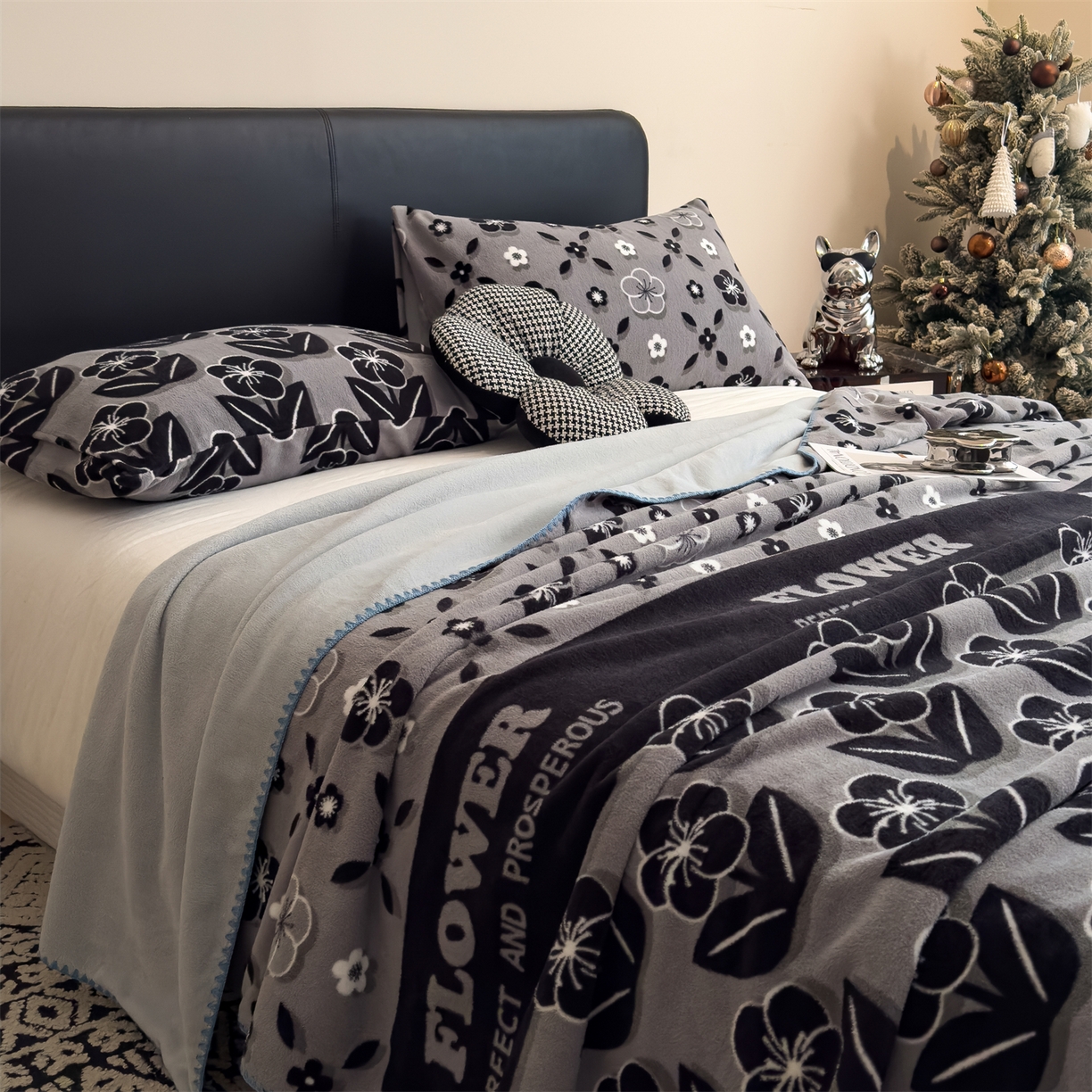 91家纺网 家纺一手货源 找家纺 慕木家纺 2025新款高克重印花仿羊绒双层毛毯毛毯毯子（可供跨境提供买家秀） 墨韵花格