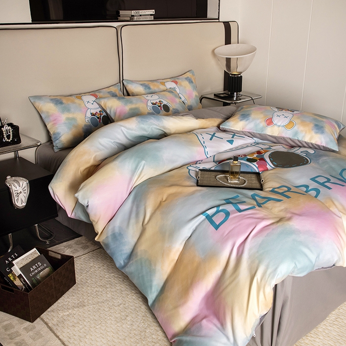 91家纺网 家纺一手货源 找家纺 色鬼布艺高端家居主号 2025新款直播热款网红款四季棉四件套 七彩熊