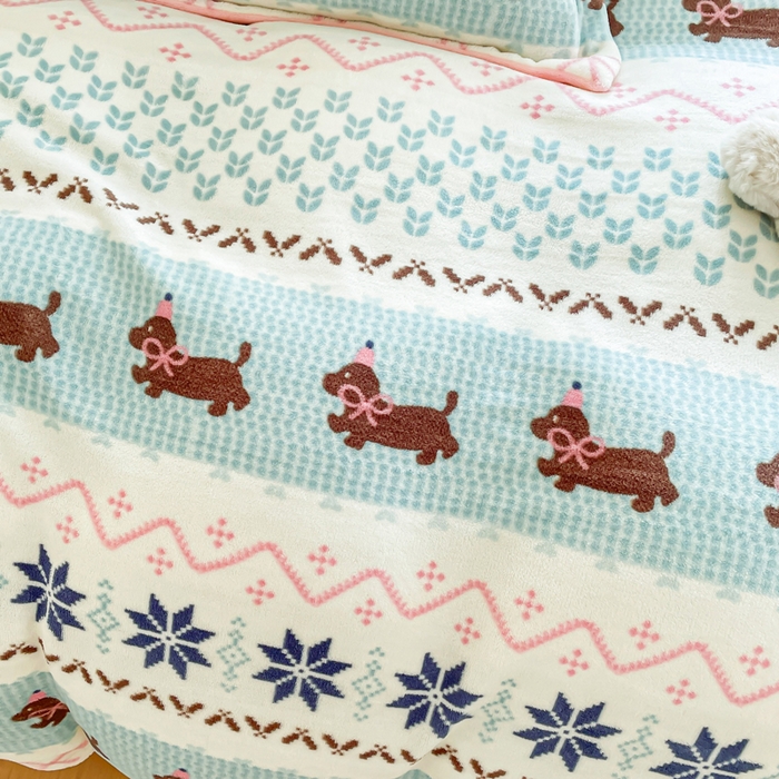 91家纺网 家纺一手货源 找家纺 弗苓家纺 2025新款加厚保暖双面牛奶绒四件套 顽皮狗