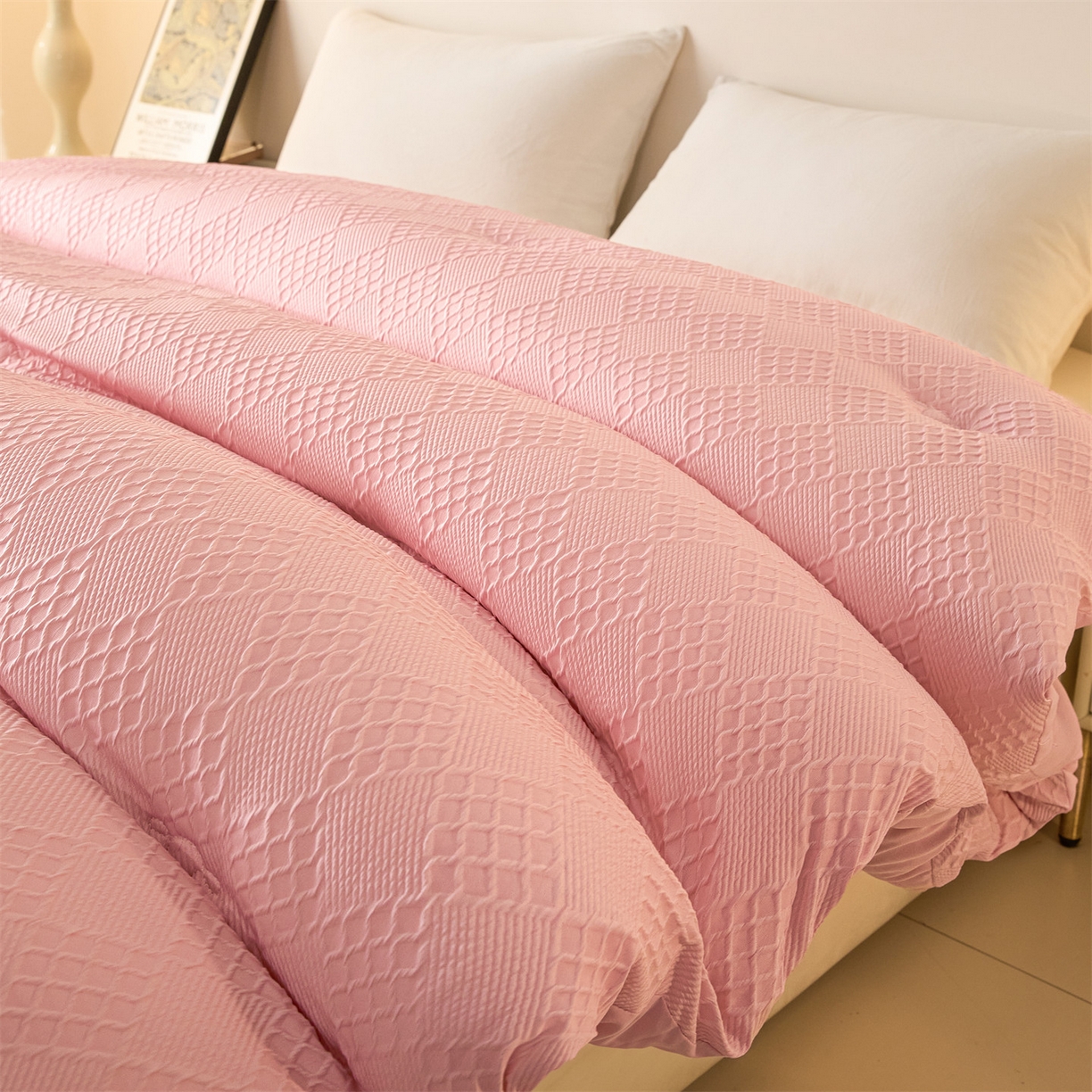 91家纺网 家纺一手货源 找家纺 宝士康家纺 2025新款提花羊毛春秋被/冬被/跨境外贸被子被芯 提花羊毛-粉色