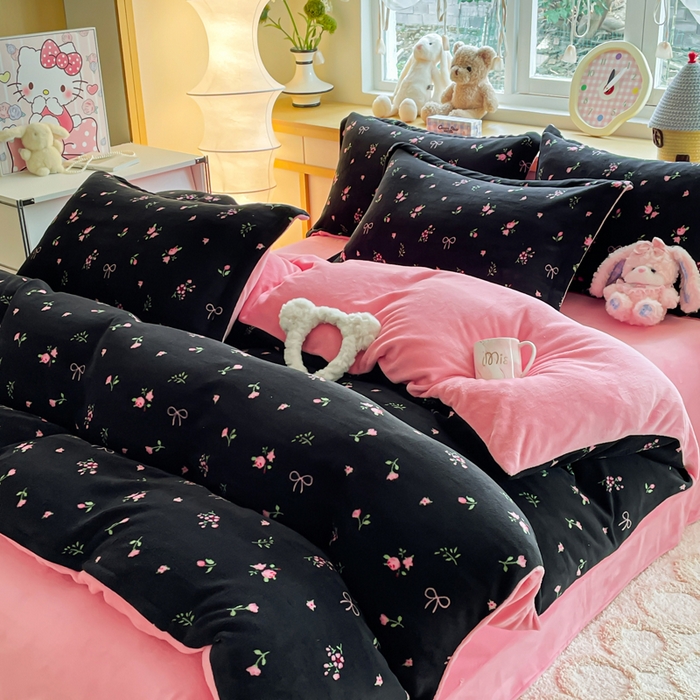 91家纺网 家纺一手货源 找家纺 弗苓家纺 2025新款加厚保暖双面牛奶绒四件套 乌梅子酱