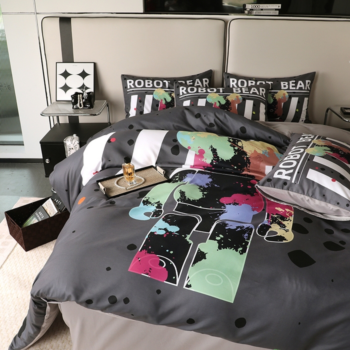 91家纺网 家纺一手货源 找家纺 色鬼布艺高端家居主号 2025新款直播热款网红款四季棉四件套 涂鸦熊