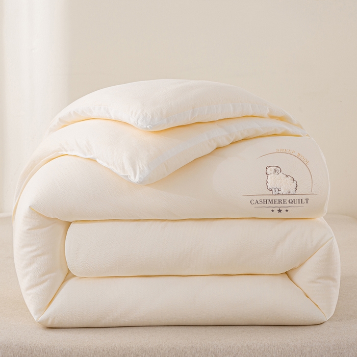 宝士康家纺 2025新款冬日暖阳绣花羊毛秋冬被/冬被/跨境外贸被子被芯 绣花-奶白