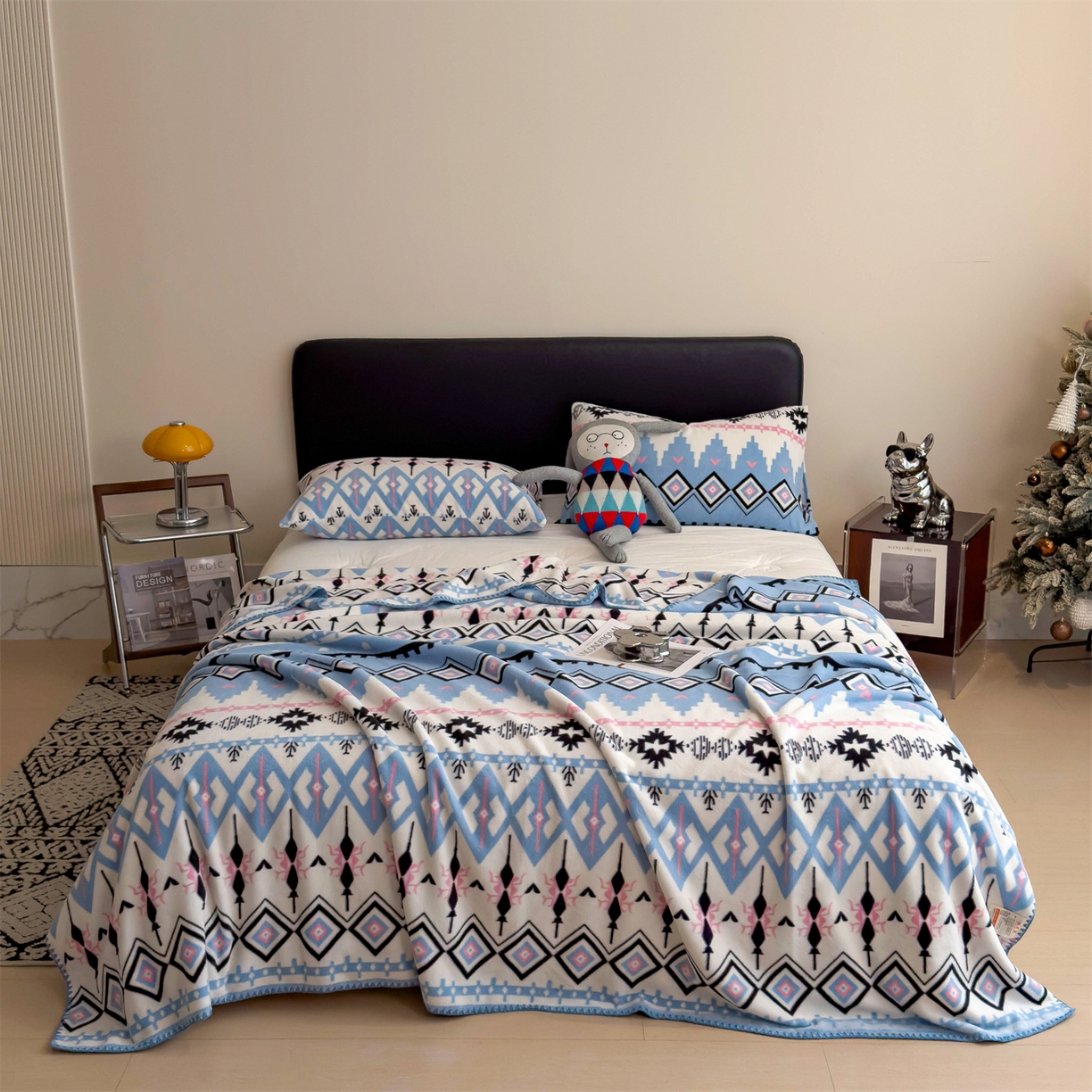 91家纺网 家纺一手货源 找家纺 慕木家纺 2025新款高克重印花仿羊绒双层毛毯毛毯毯子（可供跨境提供买家秀） 丝路花影