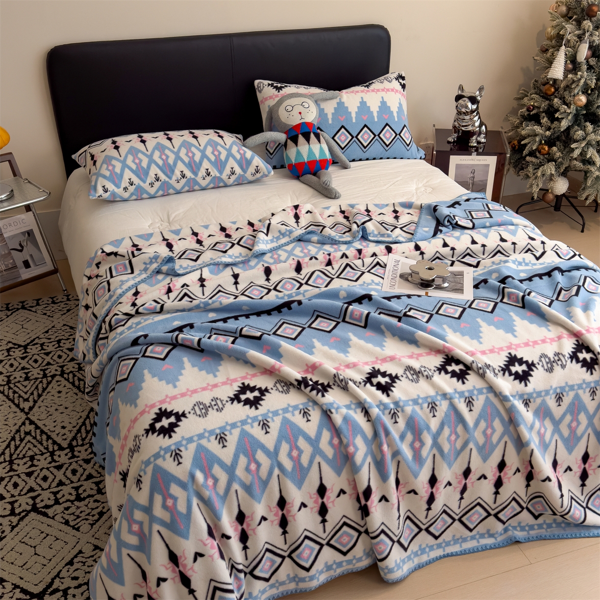 91家纺网 家纺一手货源 找家纺 慕木家纺 2025新款高克重印花仿羊绒双层毛毯毛毯毯子（可供跨境提供买家秀） 丝路花影