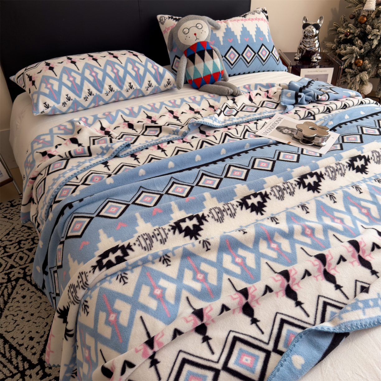 91家纺网 家纺一手货源 找家纺 慕木家纺 2025新款高克重印花仿羊绒双层毛毯毛毯毯子（可供跨境提供买家秀） 丝路花影