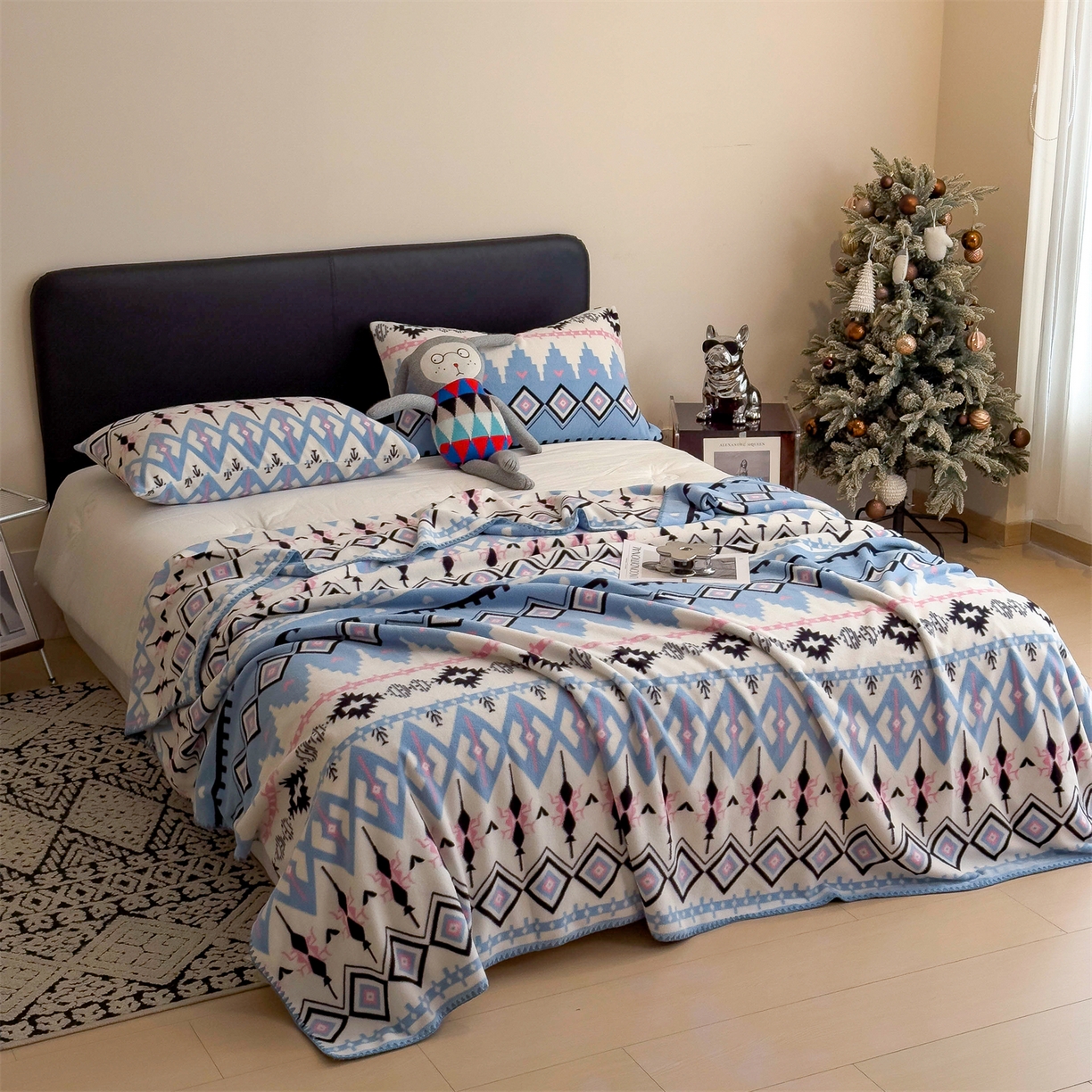 91家纺网 家纺一手货源 找家纺 慕木家纺 2025新款高克重印花仿羊绒双层毛毯毛毯毯子（可供跨境提供买家秀） 丝路花影