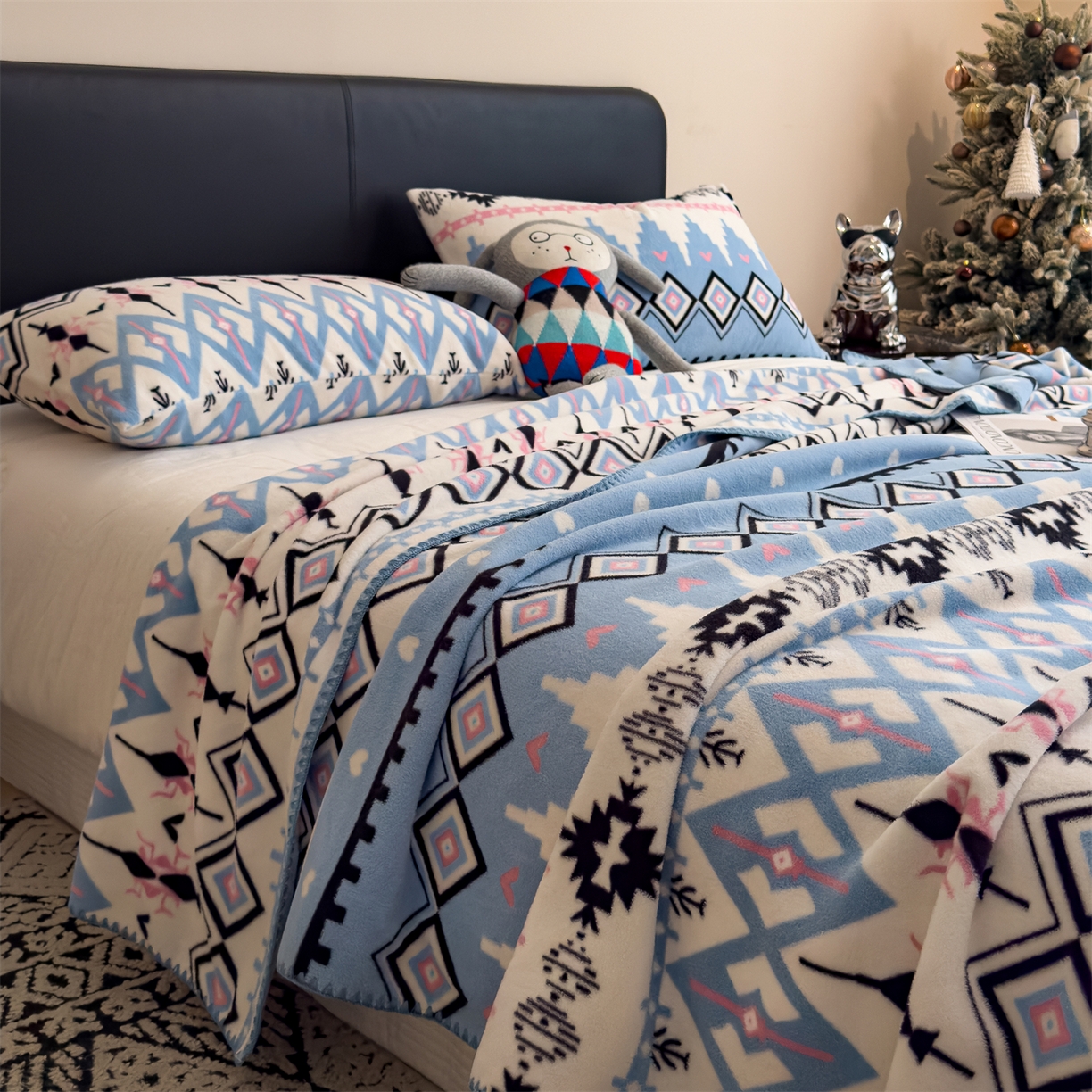 91家纺网 家纺一手货源 找家纺 慕木家纺 2025新款高克重印花仿羊绒双层毛毯毛毯毯子（可供跨境提供买家秀） 丝路花影