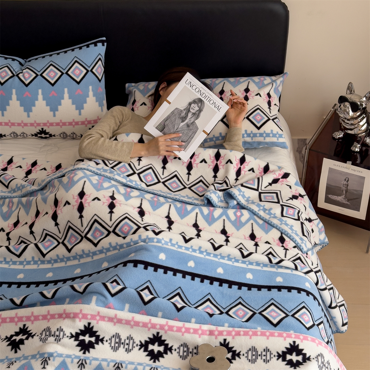 91家纺网 家纺一手货源 找家纺 慕木家纺 2025新款高克重印花仿羊绒双层毛毯毛毯毯子（可供跨境提供买家秀） 丝路花影