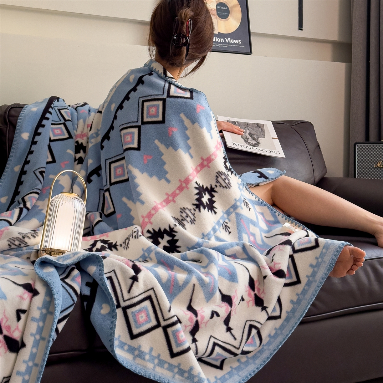 91家纺网 家纺一手货源 找家纺 慕木家纺 2025新款高克重印花仿羊绒双层毛毯毛毯毯子（可供跨境提供买家秀） 丝路花影